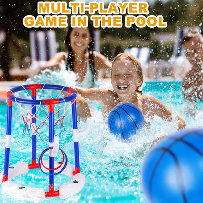 Taotuo Red Floating Pool Basketball Hoop, 2-in-1 Basketball & Ring Toss Game with 4 Balls, 6 Rings&Pump, Summer Pool Toys Outdoor Water Fun Family Party for Age 3-12