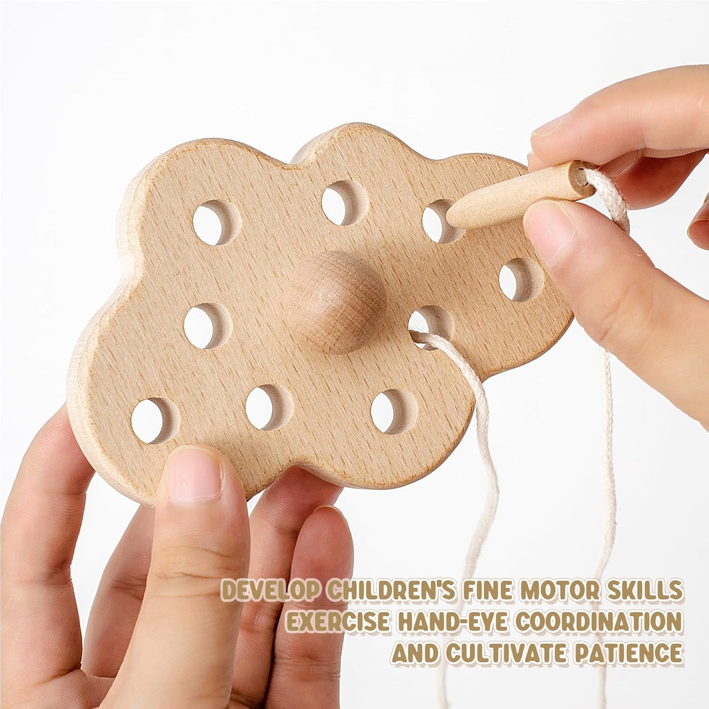 3 Pack Wooden Lacing Threading Toys for Toddlers 1-3 Solid Wood Threading Activity Puzzles, Moon/Stars/Cloud Quiet Toddler Toys for Airplane Travel Fine Motor Skills Sensory Toys