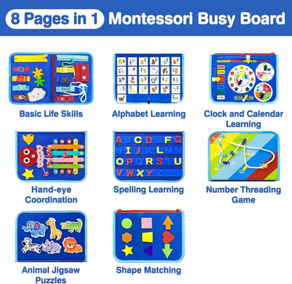 Busy Board Montessori Toys for Toddlers 1-3, 2-4, Boys Birthday Gift, Educational Activity Busy Books Sensory Learning Toys, Travel Toys for Airplane Car