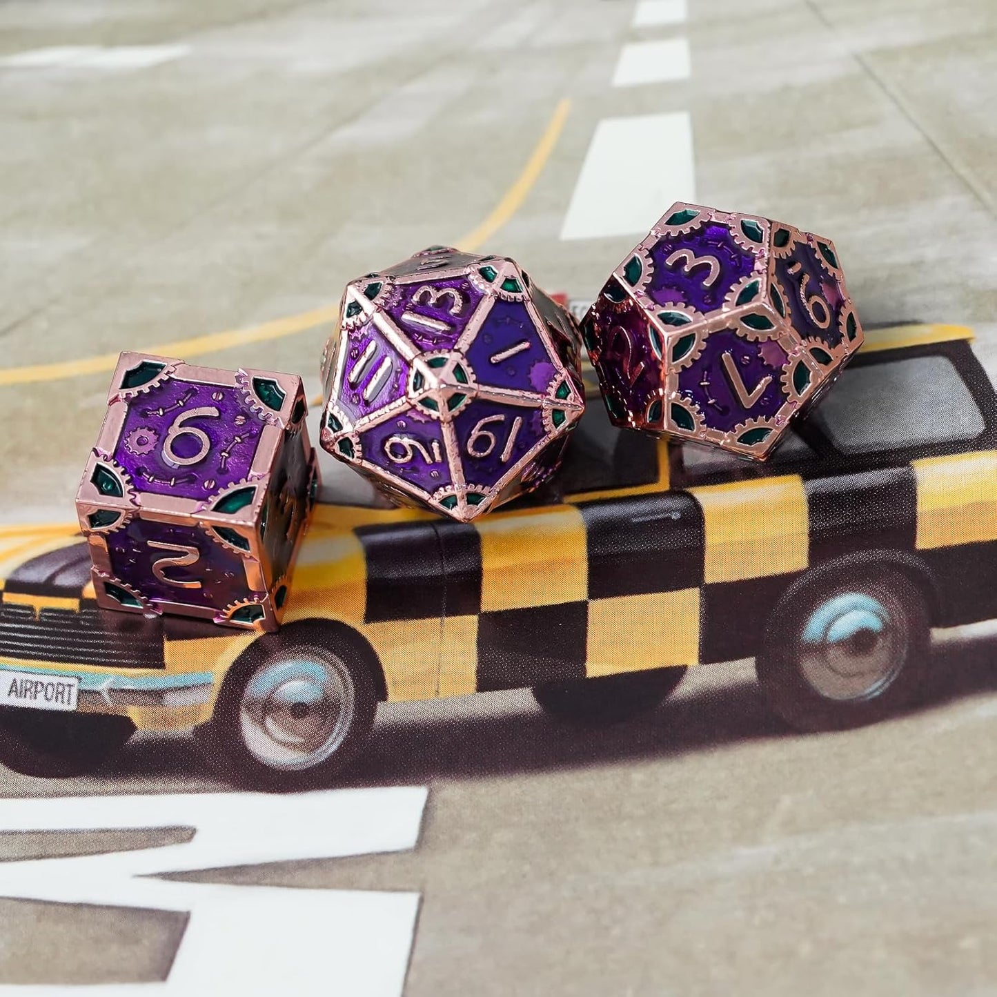 UDIXI Steampunk Metal Dice Set, 7 Die Polyhedral DND Dice Set for D&D Role Playing Game and Math Teaching (Ancient Copper)