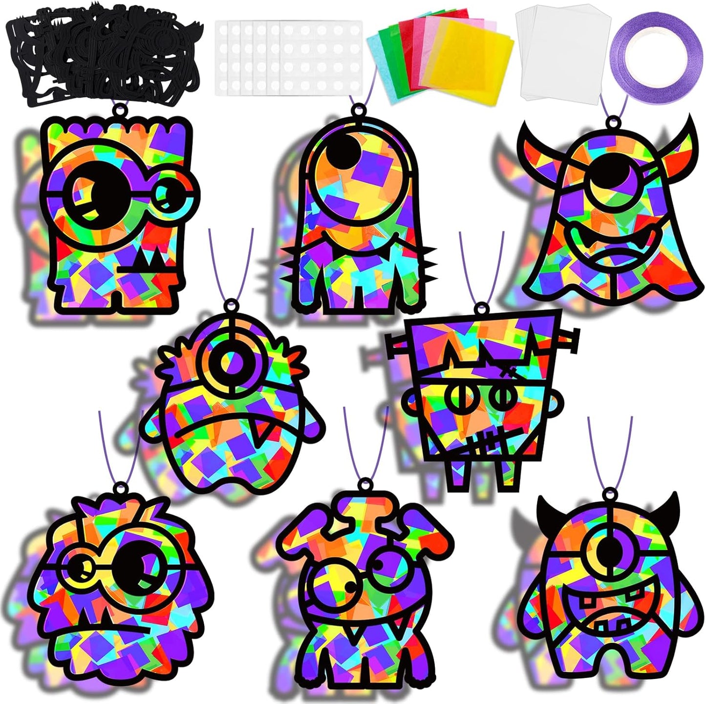 32 Sets Outer Space Suncatchers Craft Kit DIY Window Stained Glass Effect Planet Astronaut Alien Paper Crafts Home School Classroom Decoration Kid Birthday Gift Creative Art Project Activity Game - Colors B