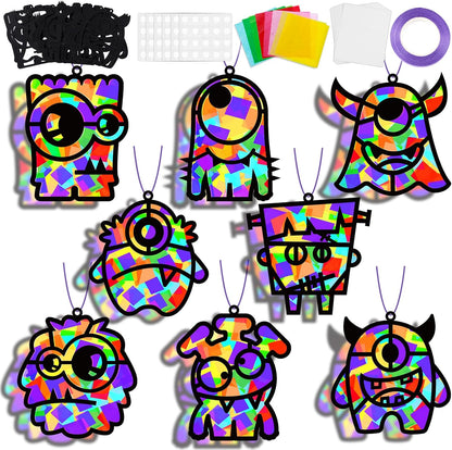 32 Sets Outer Space Suncatchers Craft Kit DIY Window Stained Glass Effect Planet Astronaut Alien Paper Crafts Home School Classroom Decoration Kid Birthday Gift Creative Art Project Activity Game - Colors B