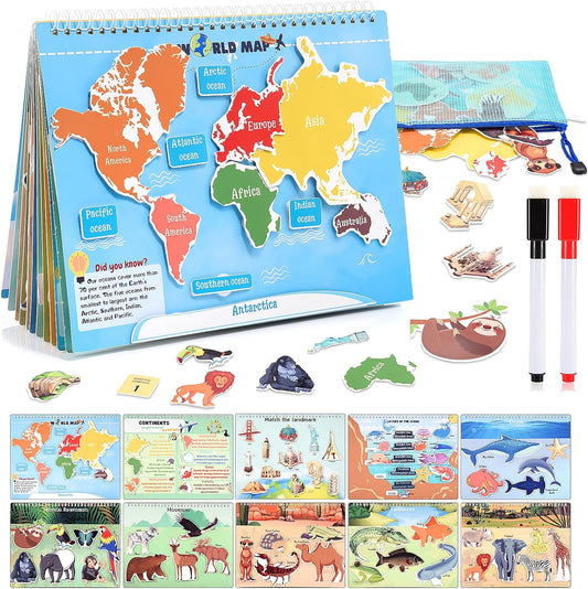 Toys for 3-8, Geography Busy Book Sensory Toys for Boys 3-6 Educational Toy for Kids Boy 4-9 Preschool Learning Activities Homeschool Birthday Gift for Girls and Boys Ages 5-7