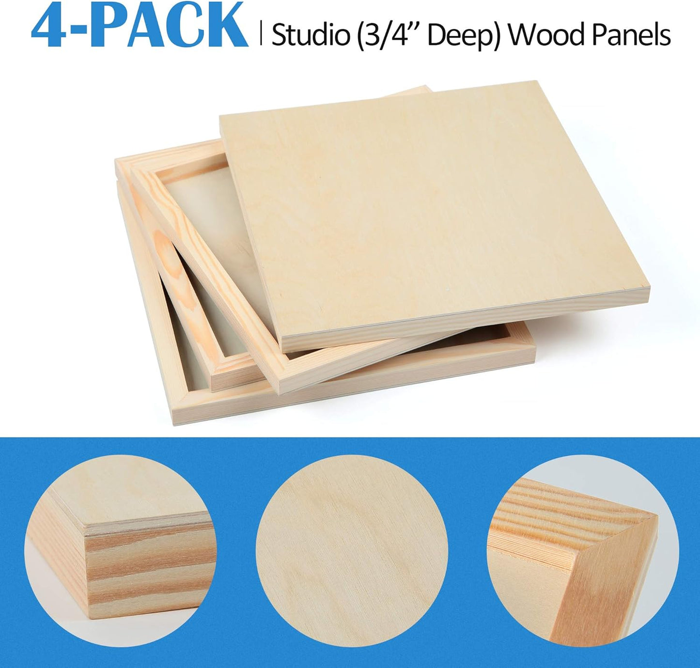 Falling in Art Unfinished Birch Wood Canvas Panels Kit, 4 Pack of 8x10’’ Studio 3/4’’ Deep Cradle Boards for Pouring Art, Crafts, Painting, and More