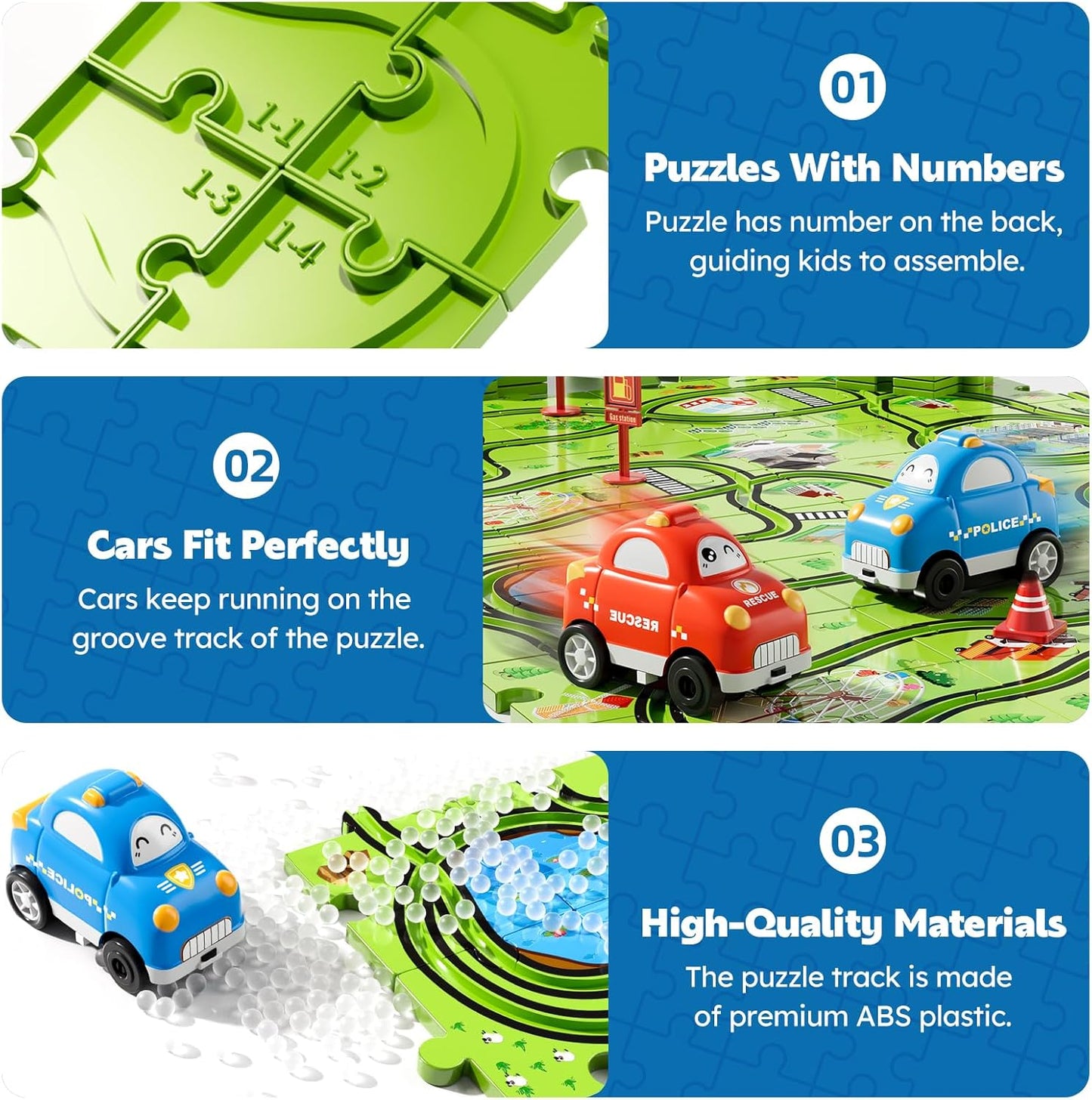 Beby Buty 64PCS Puzzle Track Car Set Toys for Kids Boys, Toddler Toys Gifts for 3 4 5 Year Old, Floor Puzzle Tracks Car for Boys Ages 3-5 4-6, for 3 4 5 6 Year Old