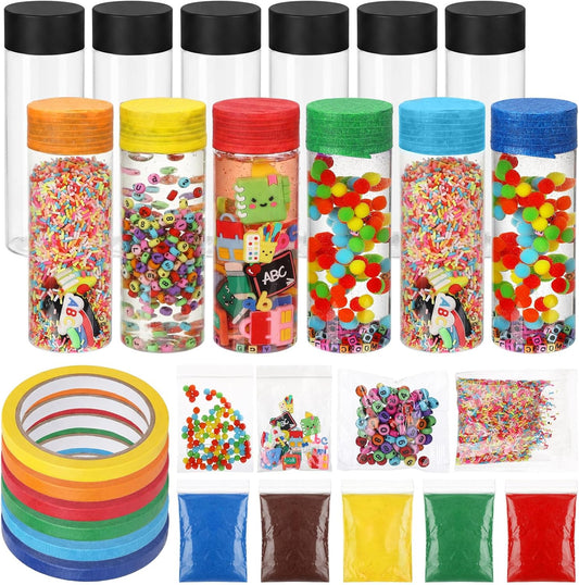 146 Pcs Adult Sensory Bottles Filler Fine Kits Sensory Bin Items Counting Sorting Supplies for Office Education Activities Include Pom Poms Pen Scissors Notebooks