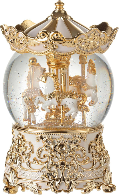 Carousel Music Box Princess Unicorn Musical Snow Globe for Girls and Women Baby Kids Sister Daughter Mom Granddaughter Grandma Christmas Birthday Presents Gifts (Light Pink)
