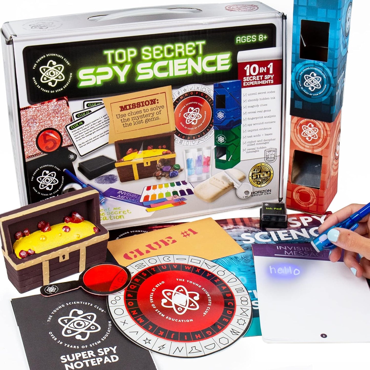 The Young Scientists Club Top Secret Spy Science Kit, Detective Kit for Kids, Crime-Solver Set for Spy Parties, Great Science Toy Gift for Boys and Girls, Be Your Own Secret Agent, Ages 8, 9, 10
