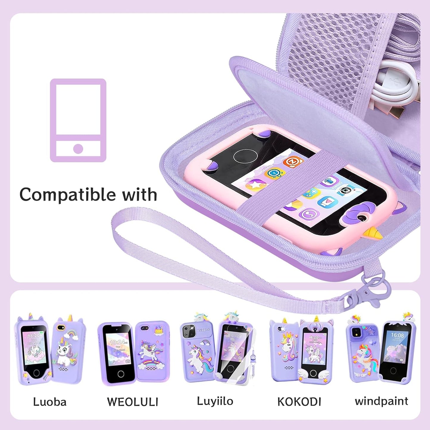 Leayjeen Kids Smartphone Case Compatible with Kikapabi/Joozfee/Prysyedawn 2.8" Touchscreen Toddler Learning Play Toy Phone,Birthday Gifts for Girls Age 3-10 Kids Toys Cell Phone-Purple(Case Only)
