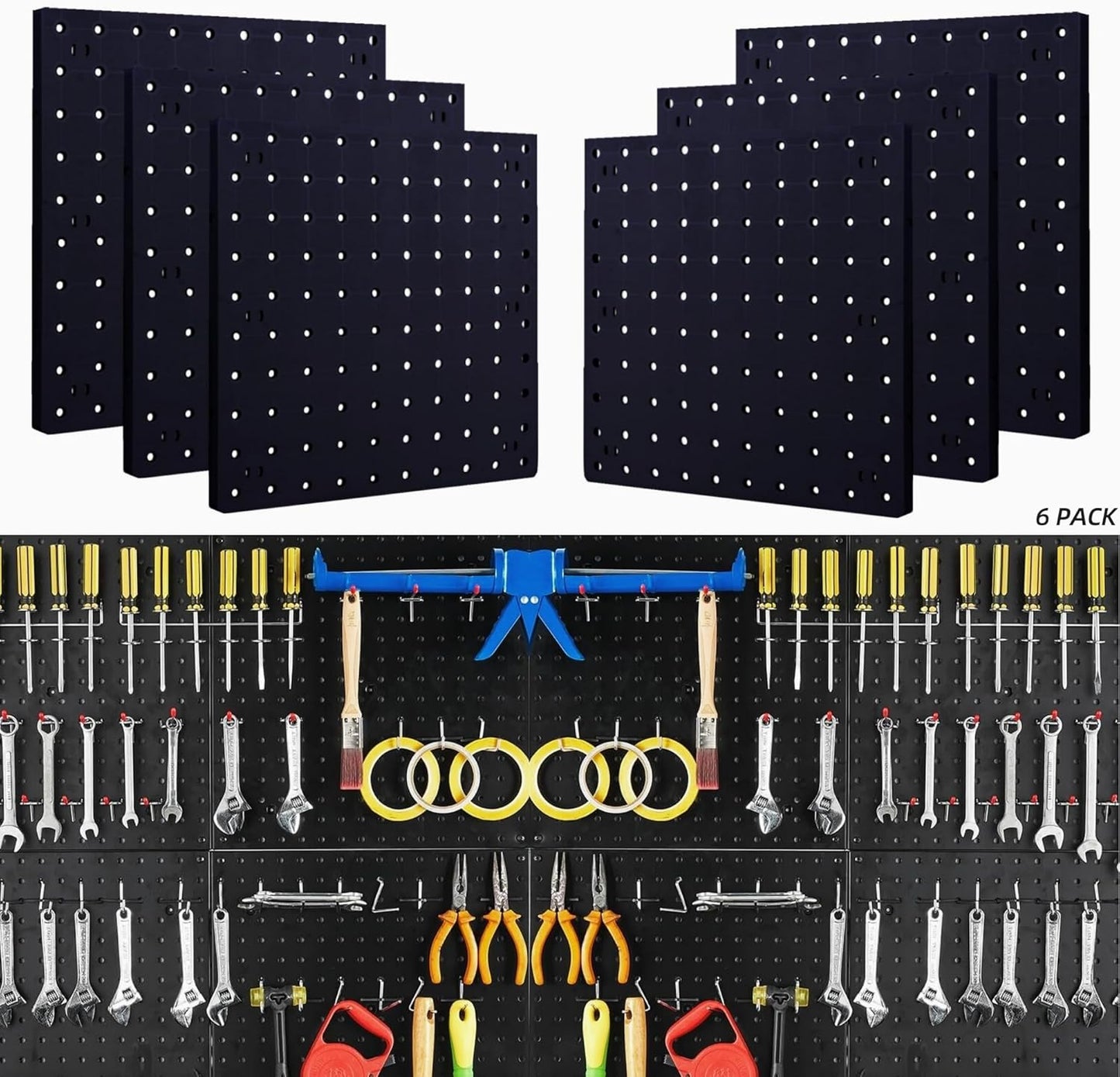 4Pcs Peg Board Panels, White ABS Pegboard Wall Mount, Easy Installation for Craft Room, Garage, Kitchen, Workshop