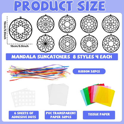 Lonfliness 32 Sets Solar System Suncatchers Crafts Kit DIY Outer Space Window Stained Glass Effect Paper Planet Home School Classroom Decoration Art Craft Creative Activity Project Gift Favor