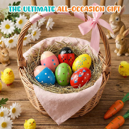 SallyFashion 6PCS Egg Shakers Musical Instruments for Babies, Wooden Maracas for Kids Hand Percussion Musical Eggs Easter Basket Stuffers Party Favors