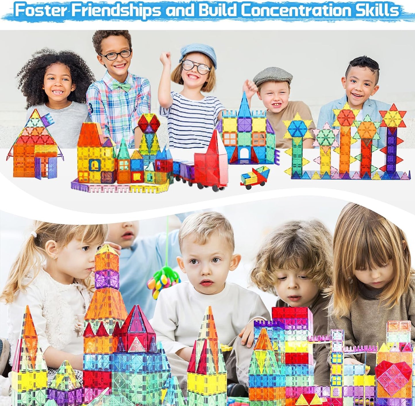 Paaxido Magnetic Tiles - 130PCS Magnetic Blocks for Kids, Magnet Tiles Building Blocks Set with 2 Cars, Construction STEM Magnet Toys Gift for Kids, Boys and Girls 3 4 5 6 7 8+ Year Old