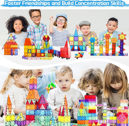 Paaxido Magnetic Tiles - 130PCS Magnetic Blocks for Kids, Magnet Tiles Building Blocks Set with 2 Cars, Construction STEM Magnet Toys Gift for Kids, Boys and Girls 3 4 5 6 7 8+ Year Old