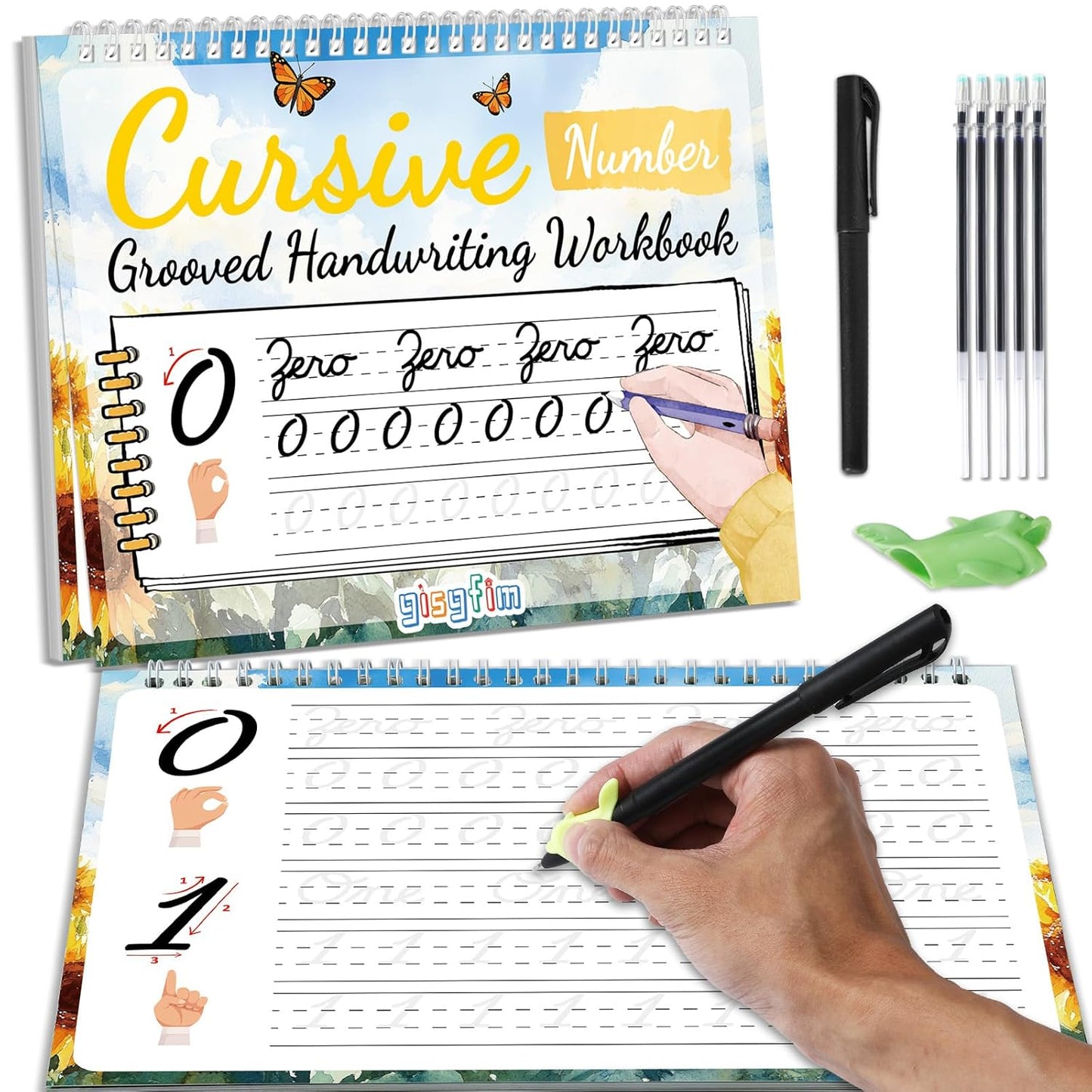 gisgfim Grooved Cursive Handwriting Workbook Magic Reusable Grooved Cursive Handwriting Practice Guided Tracing with Disappearing Ink Pens for Beginners Kids Learning Activities Supplies (Sentence)