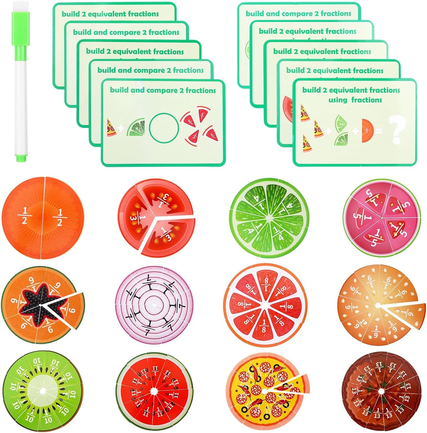 Fraction Tiles & Circles Math Manipulatives 2nd, 3rd, 4th, 5th Grade for Elementary Teachers Fraction Manipulatives School Homeschool Classroom Whiteboard Teaching Supplies