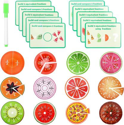 Fraction Tiles & Circles Math Manipulatives 2nd, 3rd, 4th, 5th Grade for Elementary Teachers Fraction Manipulatives School Homeschool Classroom Whiteboard Teaching Supplies