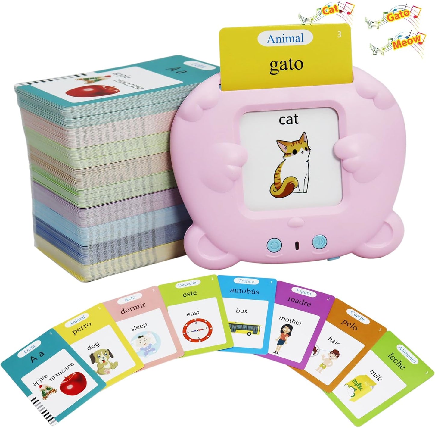 Spanish & English 510 Words Alphabet Bilingual Talking Flash Cards for 3-8 Years Toddlers, Pocket Speech Buddy Therapy Autism Toys, Educational Learning Interactive Toy for Boys Girls Kids Gifts Blue