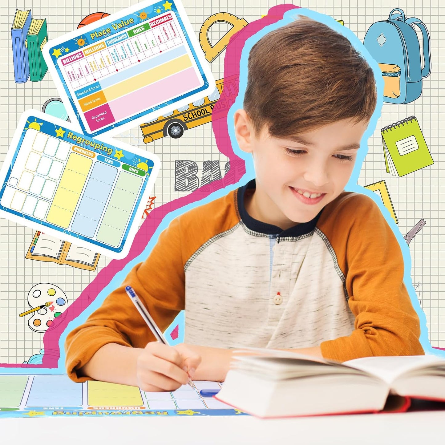 AmazingSpark 18 Pack Math Manipulative Whiteboards Dry Erase Flash Cards 9''x12'' Double Sided for Kids Student Teacher Classroom Must Have School(Classic Place Value Charts)