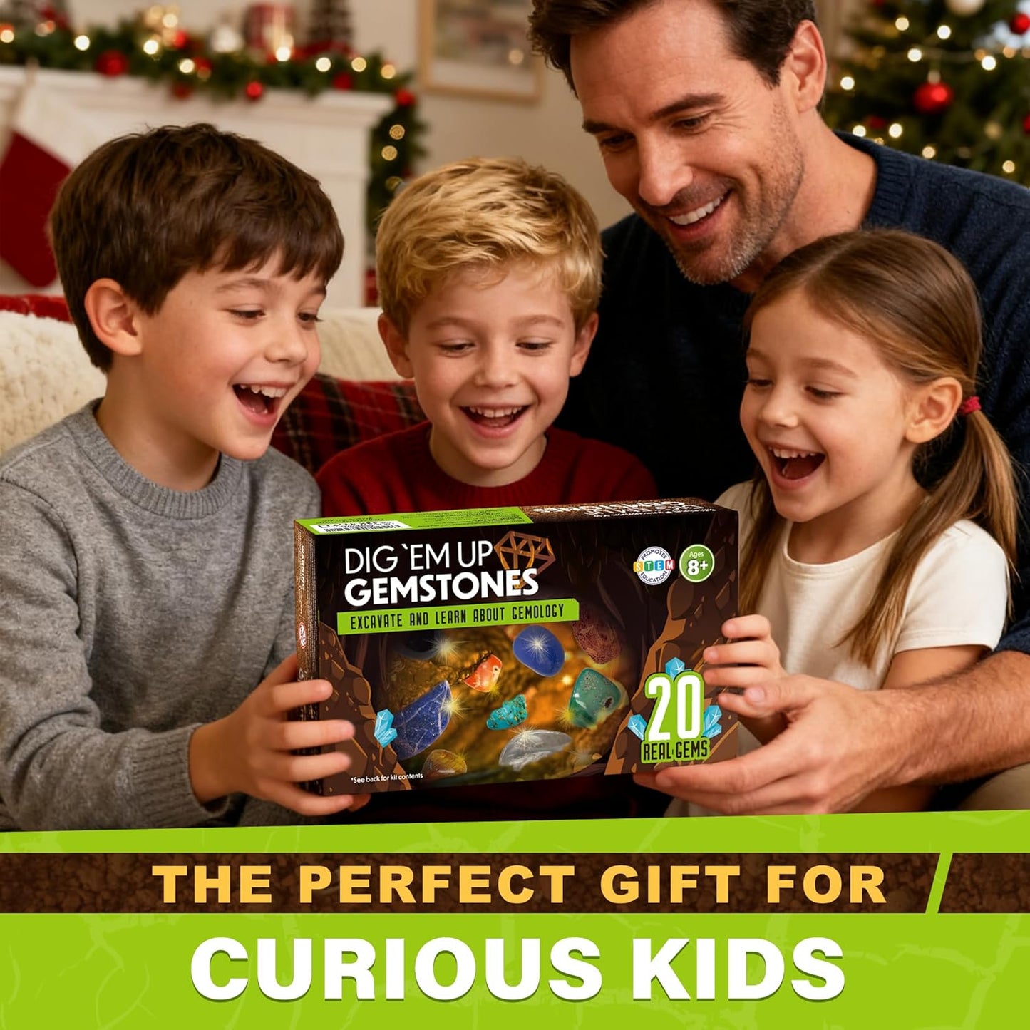 LotFancy Gemstone Dig Kit, Excavate 20 Real Gems, Science Kit for Kids Age 8-12, Educational Toy, Birthday Gift for Boys Girls with Mining Tools