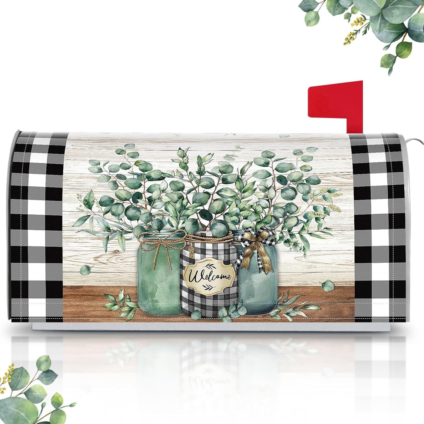 Tiamon Monogrammed L Mailbox Covers Magnetic Eucalyptus Welcome Letter Box Wrap Standard Size 21x18 Inch Spring Summer Leaves Mailbox Decor Eucalyptus Letter Numbers Decoration for Outdoor Garden Yard