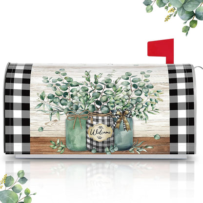 Tiamon Monogrammed L Mailbox Covers Magnetic Eucalyptus Welcome Letter Box Wrap Standard Size 21x18 Inch Spring Summer Leaves Mailbox Decor Eucalyptus Letter Numbers Decoration for Outdoor Garden Yard