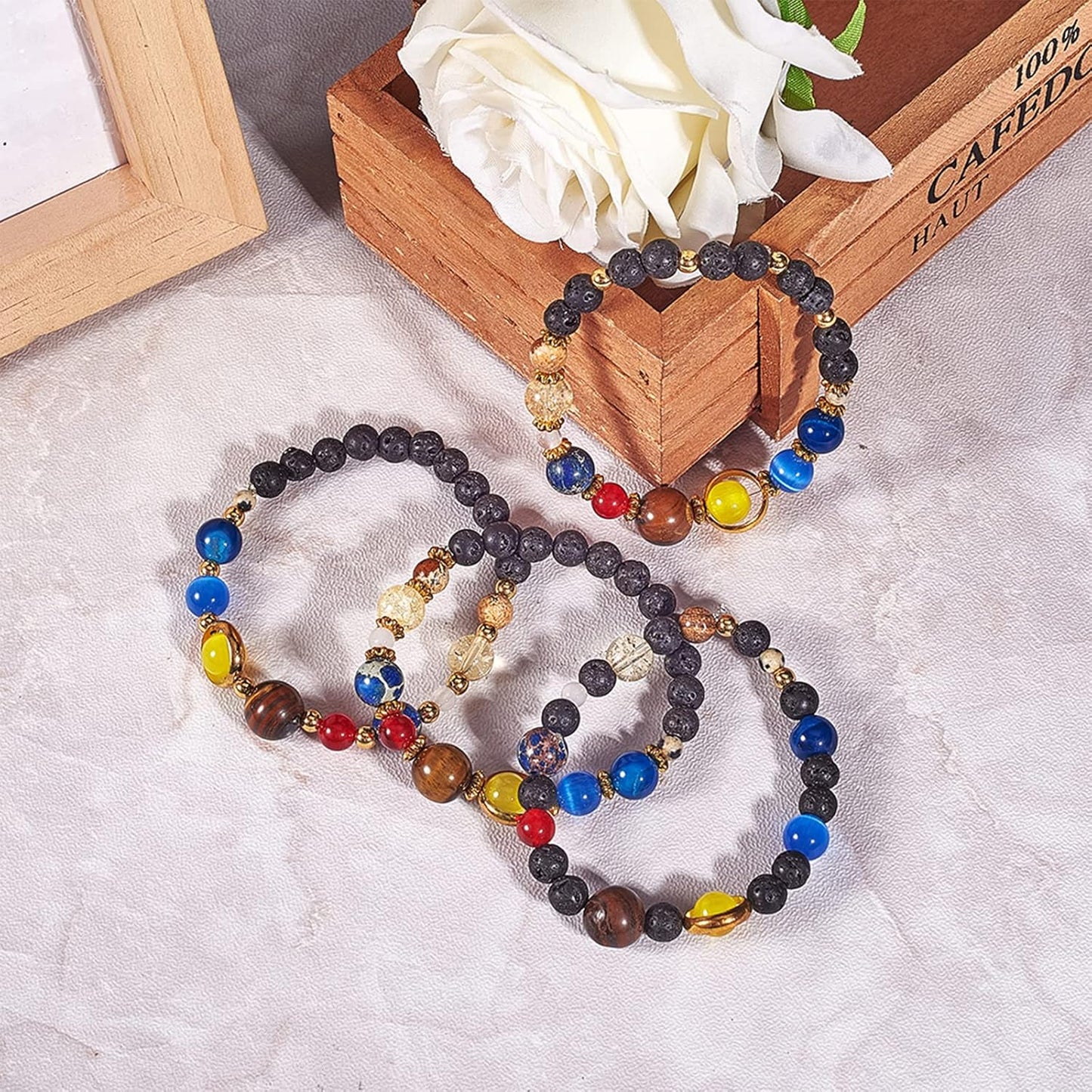SUNNYCLUE 1 Box 300+Pcs DIY 10 Sets Solar System Bracelets Kit Universe Galaxy The Nine Guardian Planets Bracelet Necklace Tiger Eye Bead Natural Gemstone Beads for Jewelry Making Kits Craft