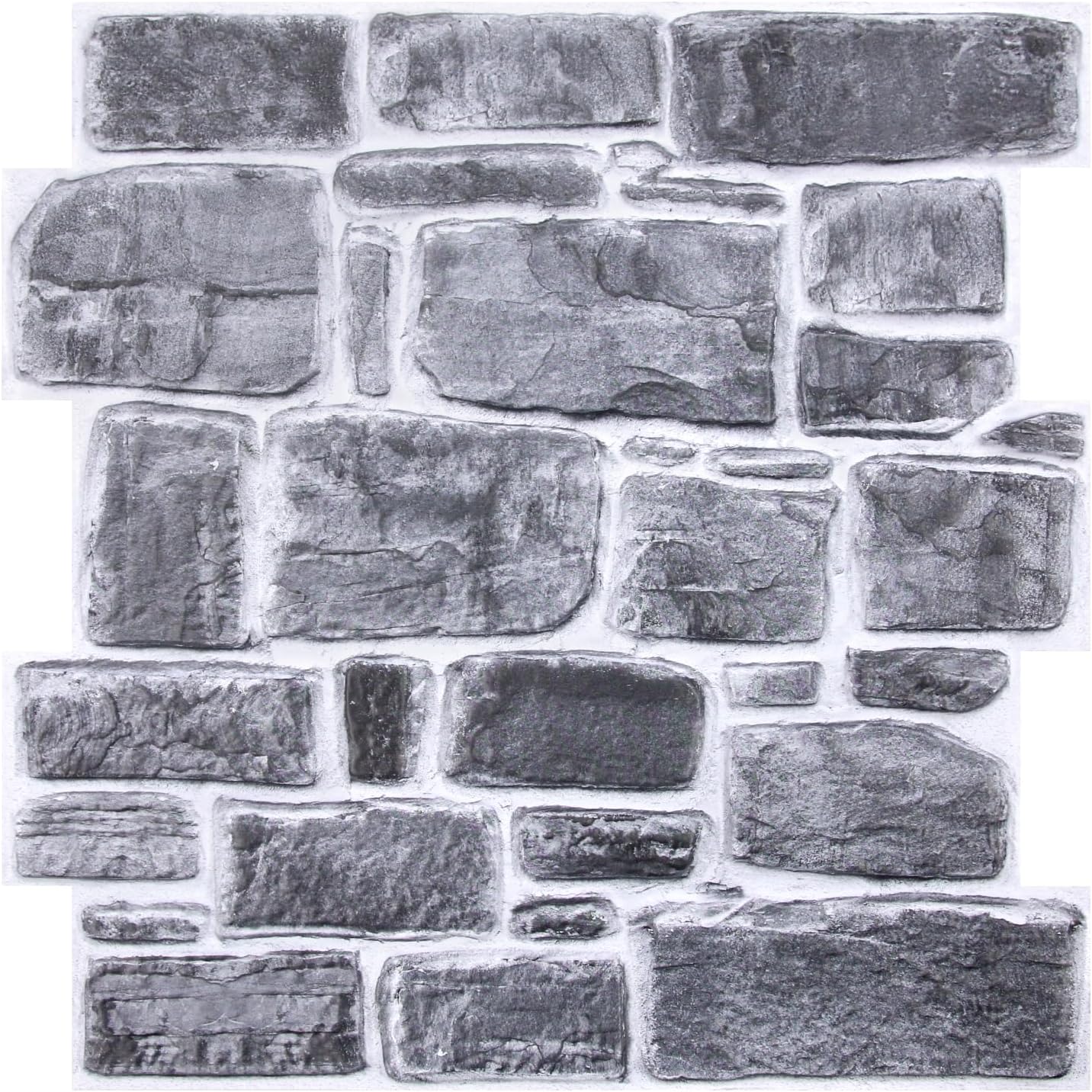 COMSTICKC 3D Faux Gray Stone Wall Sticker Peel and Stick Wall Panels,10 Pcs of 12"X12",Ultra-Light Thin PVC Decorative Tiles Rocks Stone Backsplash Interior Decor,Paintable