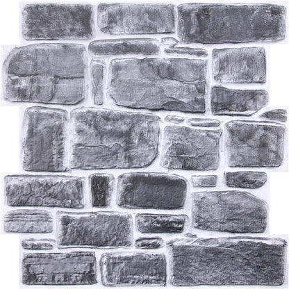 COMSTICKC 3D Faux Gray Stone Wall Sticker Peel and Stick Wall Panels,10 Pcs of 12"X12",Ultra-Light Thin PVC Decorative Tiles Rocks Stone Backsplash Interior Decor,Paintable