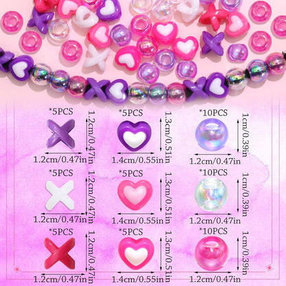 60PCS Pink White Hair Beads for Braids Three Styles Cute Loc Beads Heart Shape Bead for Kids Dreadlock AB Color Round Pony Bead Accessories