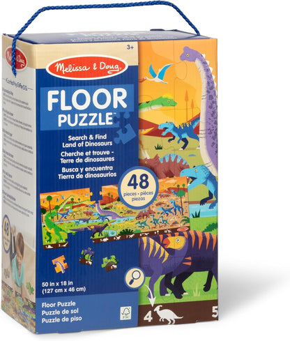 Melissa & Doug Land of Dinosaurs, Dino-Themed Search and Find Jumbo Floor Puzzle, 48-Piece Jigsaw Puzzle with Learning Activity, Over 4 Ft Long, Kids Puzzles for Girls & Boys Ages 6+