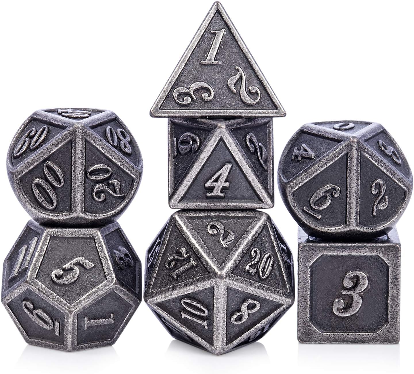 DnDnD Heavy Polyhedral Metal Dice Set with Metal Box, 7-die Shiny Blue Surface with Golden Number for RPG,Dungeons and Dragons,Pathfinder,Shadowrun,D&D,Role Palying Game and Math Teaching - Colors A