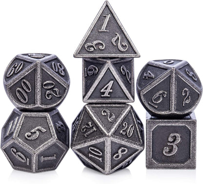 DnDnD Heavy Polyhedral Metal Dice Set with Metal Box, 7-die Shiny Blue Surface with Golden Number for RPG,Dungeons and Dragons,Pathfinder,Shadowrun,D&D,Role Palying Game and Math Teaching - Colors A