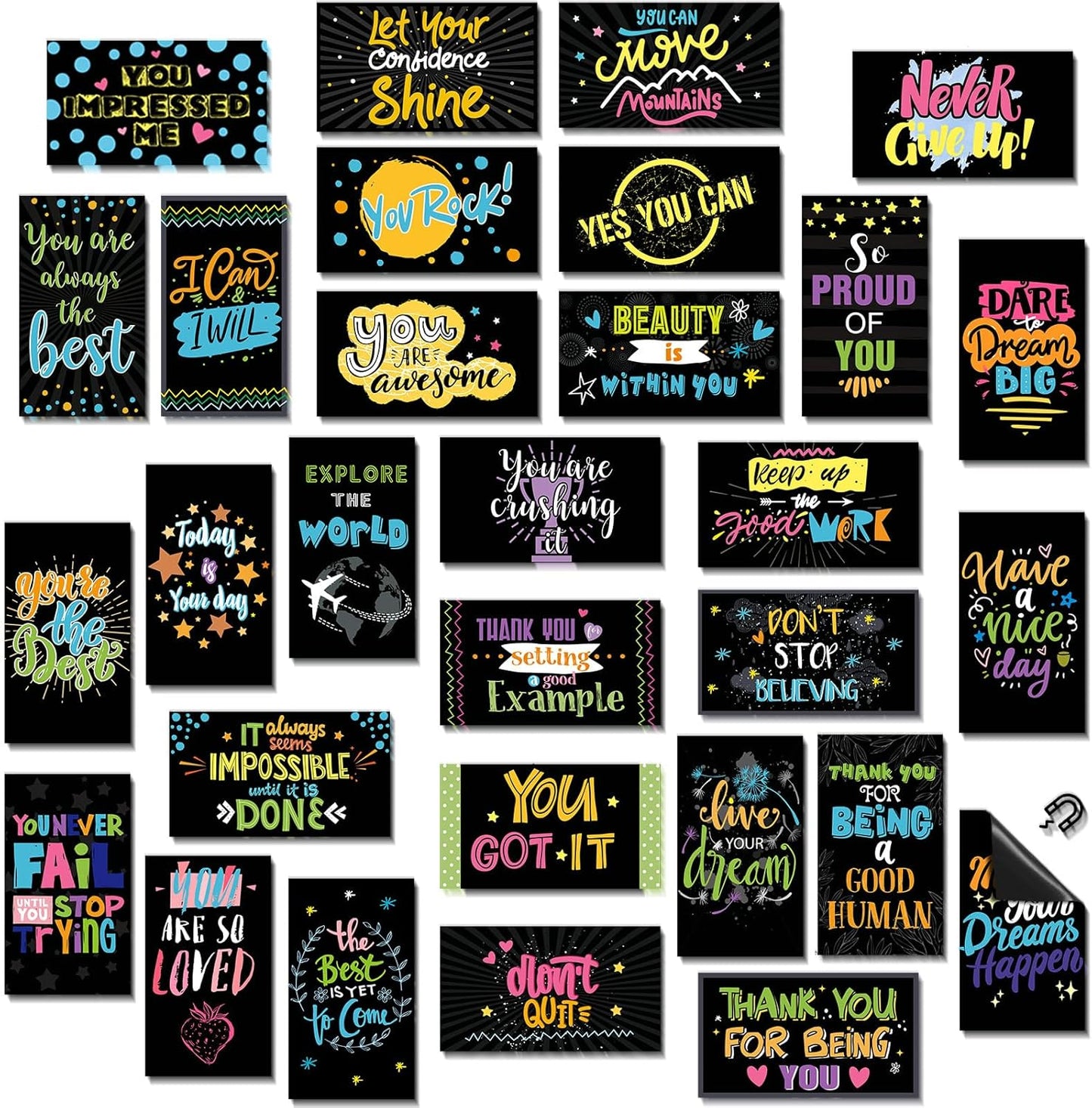 Xuhal 60 Pcs Inspirational Magnets Bulk Rectangle Positive Affirmation Magnets Decals Decorative Inspiring Quotes Fridge Magnetic Stickers for Adults Students Team Motivational Gifts (Classic)