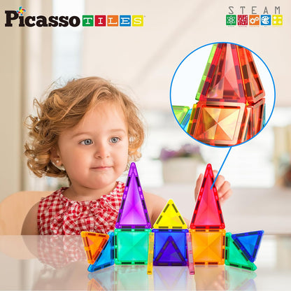 PicassoTiles 60 pcs Mini Magnetic Tiles Magnet Toys Travel-Friendly On-The-Go Building Blocks for Kids Compact Lightweight Creative playset Preschool Montessori Early Learning STEM Kids Toy Ages 3+.
