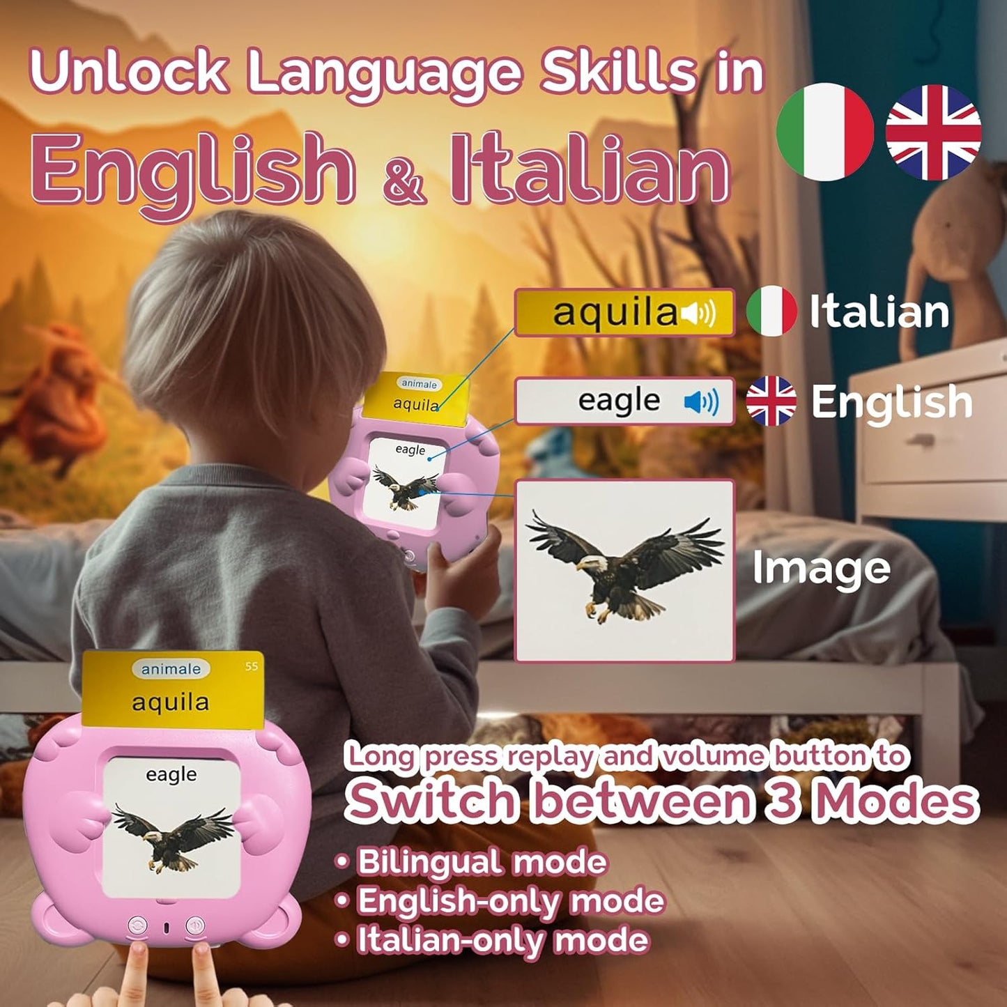 Bilingual English Flash Cards - Korean Talking Flash Cards, 510 Sight Words 31 Themes, Pocket Speech for Toddlers 3-12, Autism Sensory Toys, Preschool Learning Activity (Korean, Pink)