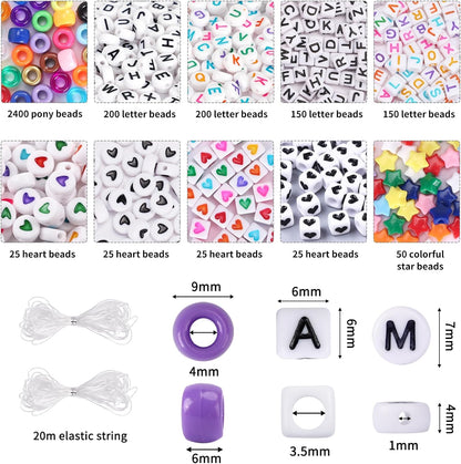 Bracelet Making Kit 96 Colors Pony Beads 3300pcs Friendship Bracelet Kit Rainbow Kandi Beads with Letter and Heart Beads Elastic Threads for Kids Adults Keychain Jewelry Necklace Making