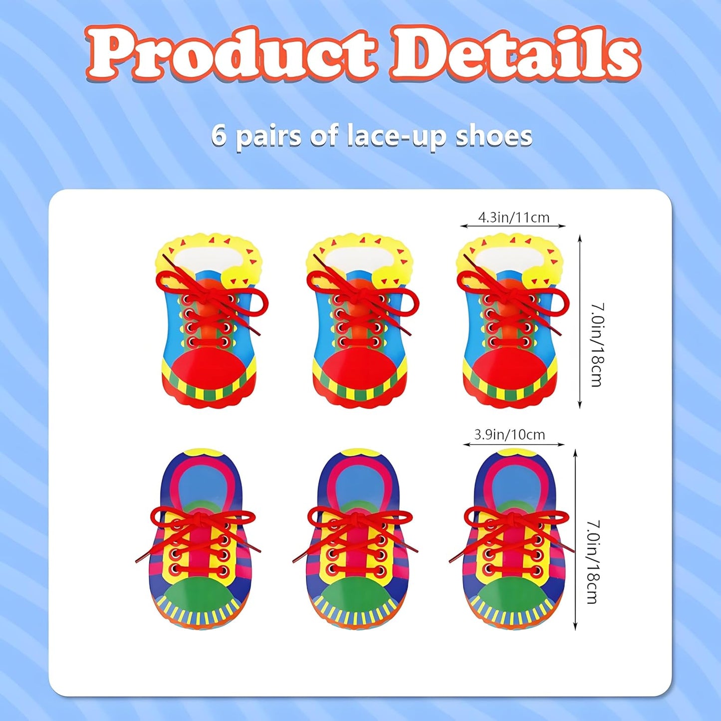 Quixorblex 6 Pcs Shoelace Threading Shoe Tying Practice for Kids Lacing Cards Toddlers Fine Motor Skills Toys Learning Activities Montessori Toys
