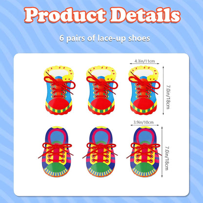 Quixorblex 6 Pcs Shoelace Threading Shoe Tying Practice for Kids Lacing Cards Toddlers Fine Motor Skills Toys Learning Activities Montessori Toys
