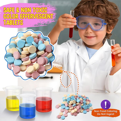 Colorful Science Experiment Kit for Kids, 120 Color Fizzers(Red, Yellow & Blue), Lab Science Test Tubes and Holder, Beakers, Droppers for STEM Activities Educational Gifts