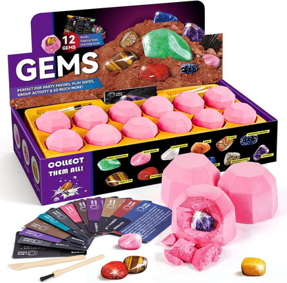 Gamerside Mineral Mining Kit Gem Dig Kit,Rock Dig Kit Dig up 12 Rock & Mineral Collection Gemstones & Crystals Diamond Mining Kit for Kids Gemology Mining Gift Rocks Minerals for Boys Girls