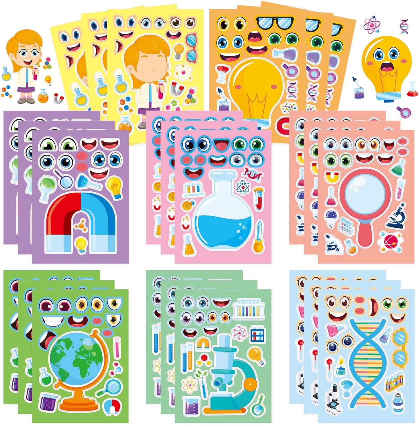 24-Sheet Make Your Own Science Sticker Kit | Microscope, DNA & Scientist Designs - Reusable Educational Decor for Classrooms & Kids Rooms