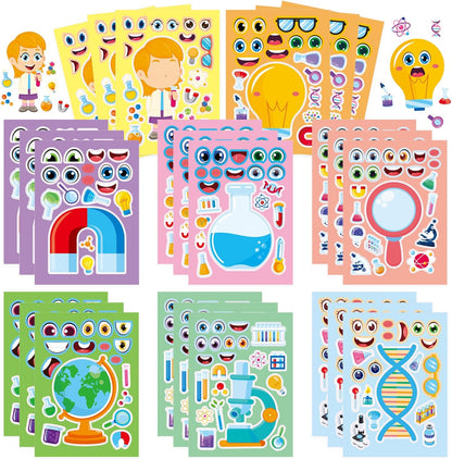 24-Sheet Make Your Own Science Sticker Kit | Microscope, DNA & Scientist Designs - Reusable Educational Decor for Classrooms & Kids Rooms