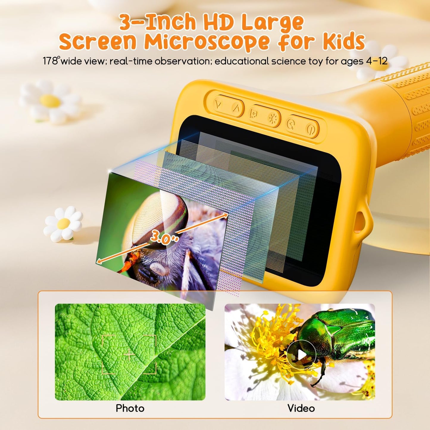 SKYBASIC Digital Microscope for Kids, 3" Screen 1000X Handheld Microscope HD Pocket Portable Microscopes Camera, Science Edu Fun Toys for Ages 4-12 Children Students Boys Girls -Blue