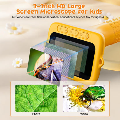 SKYBASIC Digital Microscope for Kids, 3" Screen 1000X Handheld Microscope HD Pocket Portable Microscopes Camera, Science Edu Fun Toys for Ages 4-12 Children Students Boys Girls -Blue