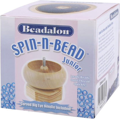 Beadalon Spin N Bead Spinner for Fast Stringing - Ideal for Beaders, Jewelry Makers & Designers - Wood Bowl with Big Eye Needle - Saves Time & Loads Seed Beads Efficiently
