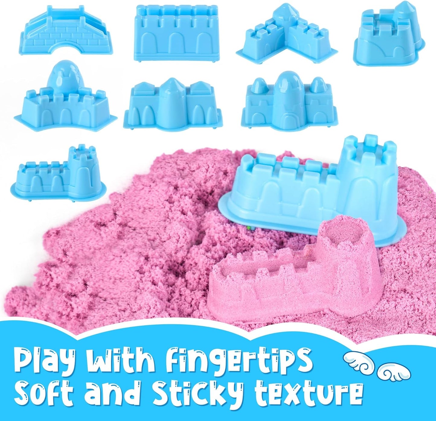 Magic Sand for Kids – 5.5 Lbs Bulk Magic Moving Sand Play Set with 5 Colors & 8 Castle Molds – Non-Toxic, Non-Sticky Squeezable Play Sand Refill for Sensory Bin, Arts Crafts, Boys Girls Birthday Gifts
