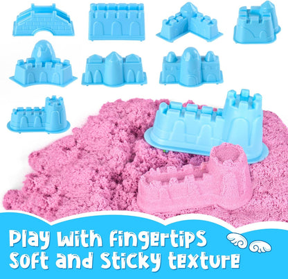 Magic Sand for Kids – 5.5 Lbs Bulk Magic Moving Sand Play Set with 5 Colors & 8 Castle Molds – Non-Toxic, Non-Sticky Squeezable Play Sand Refill for Sensory Bin, Arts Crafts, Boys Girls Birthday Gifts