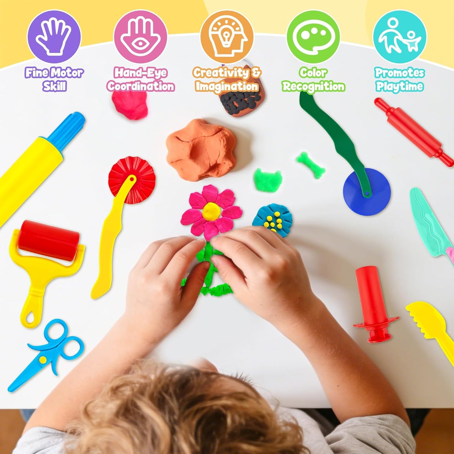 Dough Tools for Kids,9-Piece Kids Clay and Dough Tool Kit– Includes Roller, Rolling Pins, Cutting Tools, Safe Scissors & Plastic Knife for Fun DIY Craft Activities