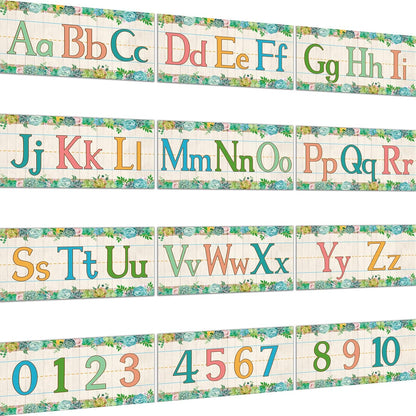 gisgfim 12 Pieces Alphabet Bulletin Board Strips Set Boho Rainbow Alphabet Line ABC Alphabet Banner & Number Border Posters for Preschool Kindergarten Classroom Playroom Bedroom (Boho)